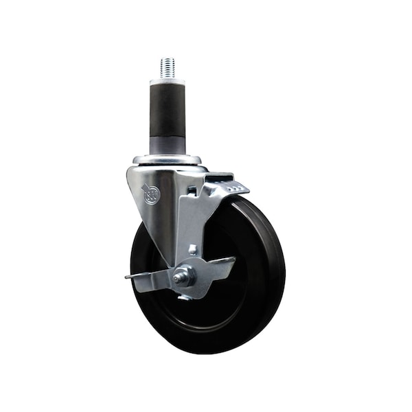 5'' SS Hard Rubber Swivel 1-1/4'' Expanding Stem Caster with Brake